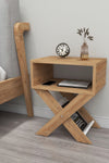 Light pine effect X-leg bedside table with magazine rack and open shelf - Sohowells