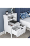 Close up of the membrane drawer front on the white bedside table - Sohowells