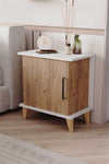 Adela light pine effect bedside cabinet with two open shelves and cupboard - Sohowells