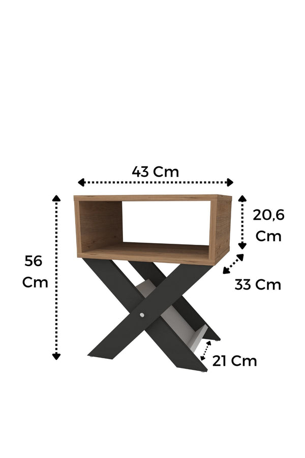 Additional view of light pine and anthracite X-leg side table with magazine slot - Sohowells