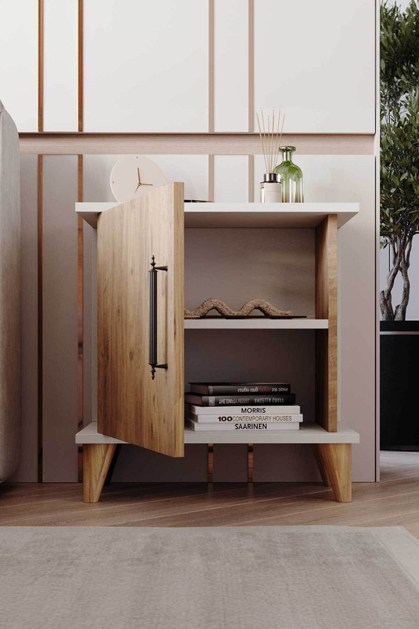 Side profile of the Adela light pine effect bedside cabinet - Sohowells