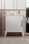 Adela white bedside cabinet with cupboard door open showing internal storage - Sohowells