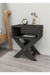 Anthracite grey X-leg bedside table with magazine rack and open lower shelf - Sohowells