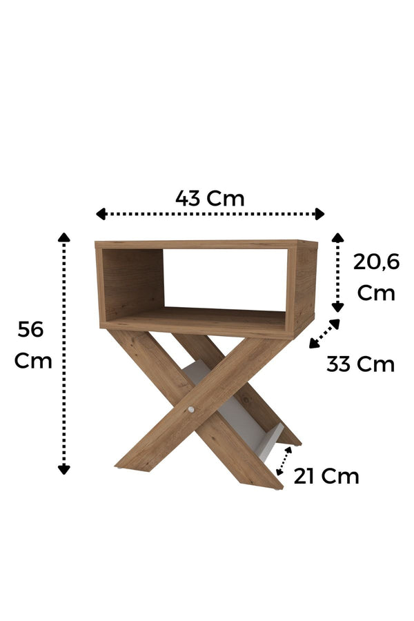 Additional view of light pine effect X-leg side table with magazine slot - Sohowells