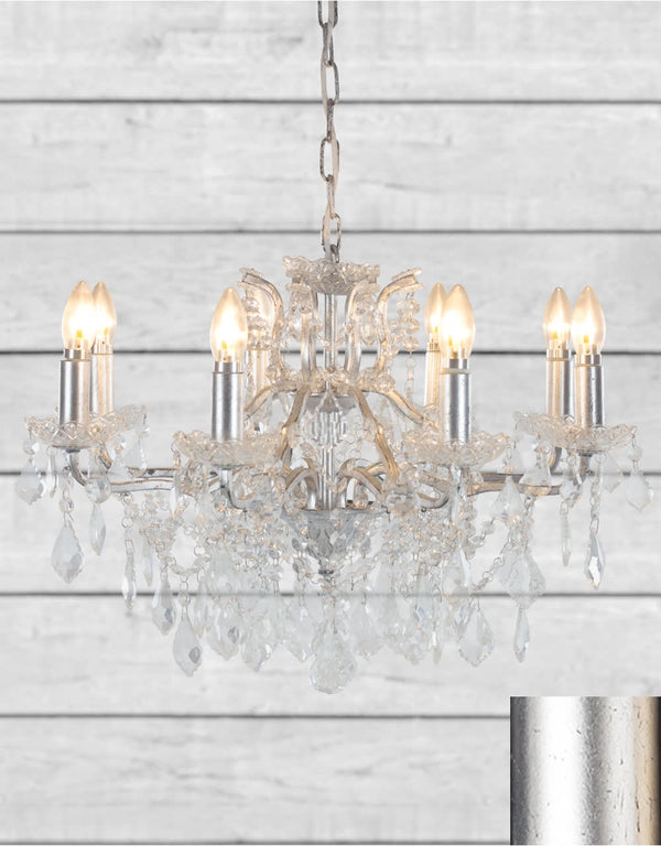 Medium 8 Branch Silver Leaf Shallow Chandelier — detail view