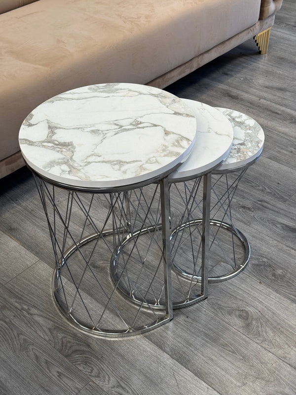 Raja Round Nest Of Tables Set - 3 Pieces Nesting Table Wood Top