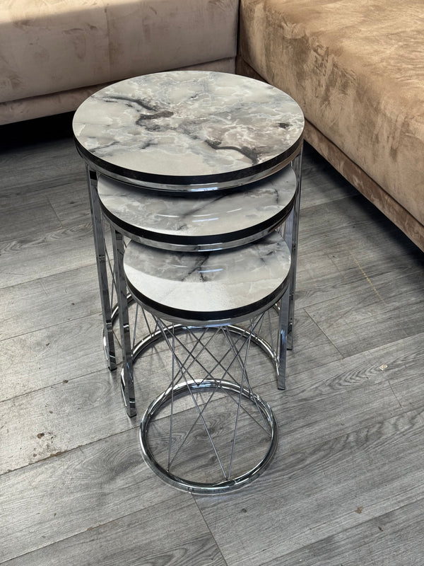 Emed Round Nest Of Tables Set - 3 Pieces Nesting Table Wood Top