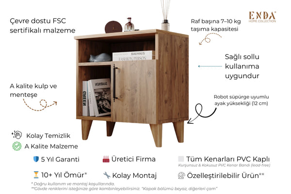 Additional styling view of Kommen light pine bedside cabinet - Sohowells