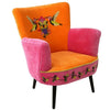 Kolibri hand-embroidered armchair in orange and magenta velvet with hummingbird embroidery - Sohowells