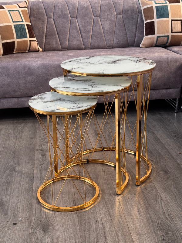 Roydon Round Nest Of Tables Set - 3 Pieces Nesting Table Tempered Glass Top