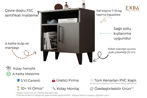 Additional styling view of Kommen anthracite bedside cabinet - Sohowells
