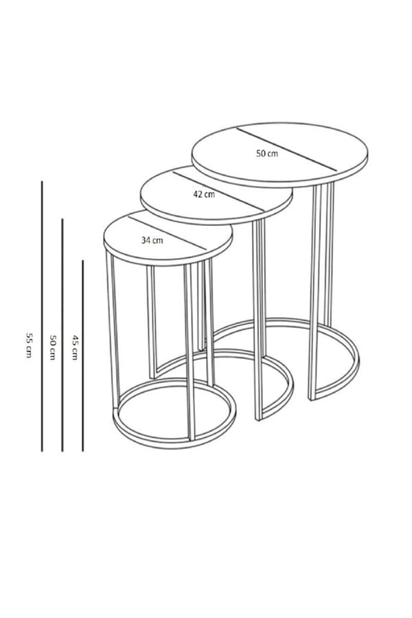 Cappa Round Nest Of Tables Set - 3 Pieces Nesting Table Tempered Glass Top