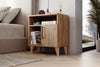 Kommen light pine bedside cabinet shown in a bedroom setting - Sohowells