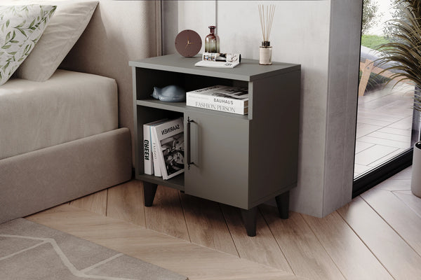 Kommen anthracite bedside cabinet with cupboard and two open shelves - Sohowells