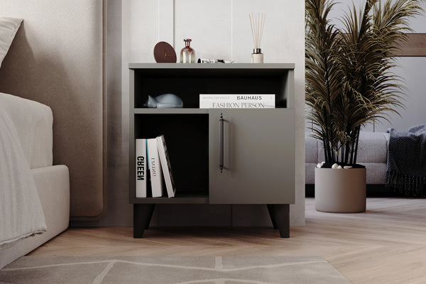 Detail of Kommen anthracite cabinet metal handle and shelving - Sohowells