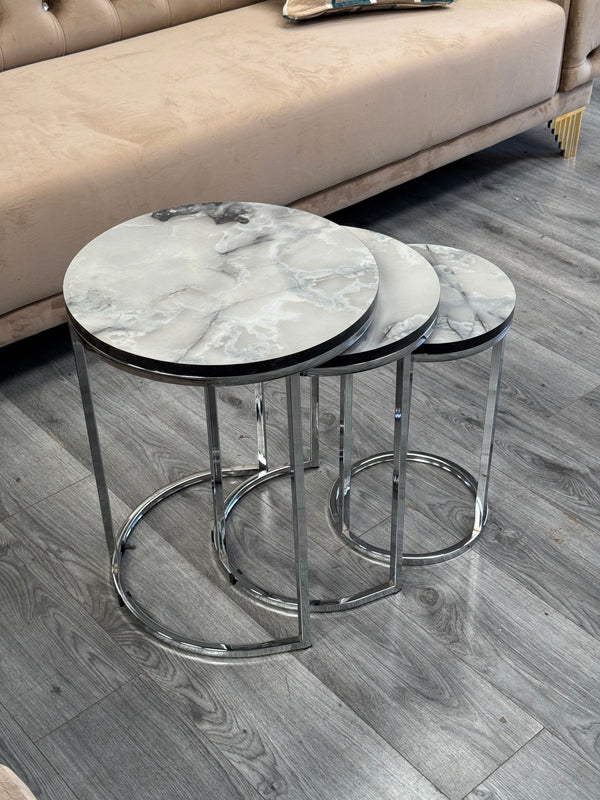 Deria Round Nest Of Tables Set - 3 Pieces Nesting Table Wood Top