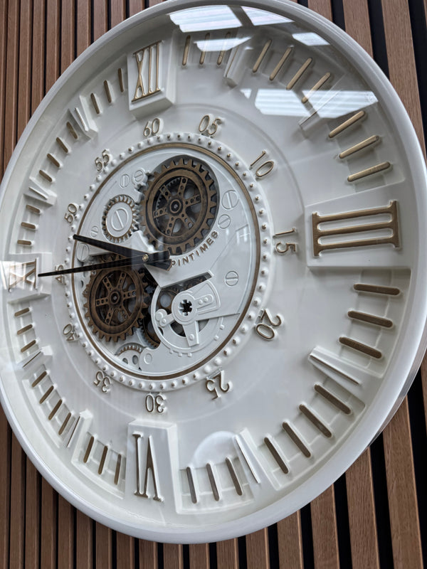 Berlin Moving Gears Decorative Wall Clock Oversize Extra Large 23 Inch/60 cm Ekru