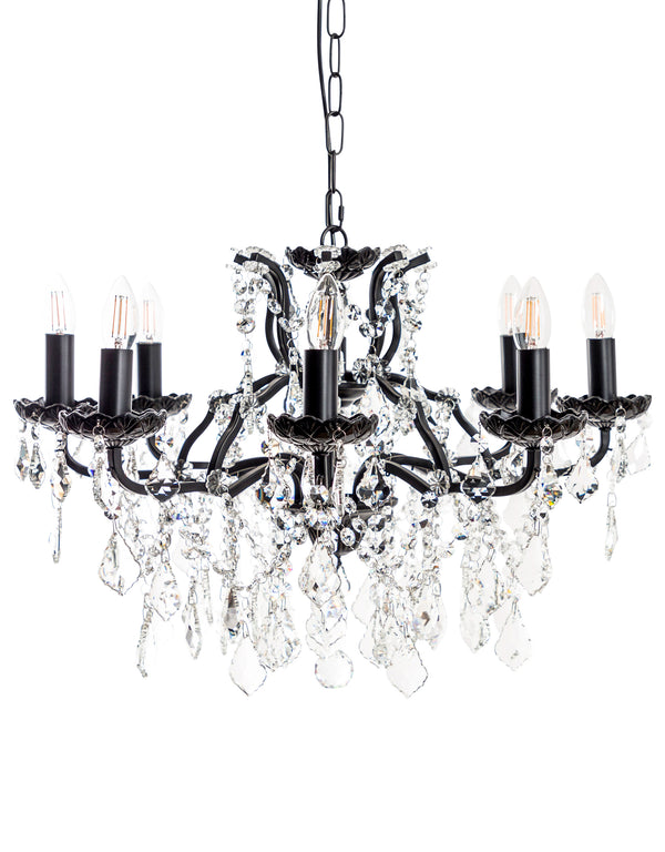Medium 8 Branch Matt Black Shallow Chandelier