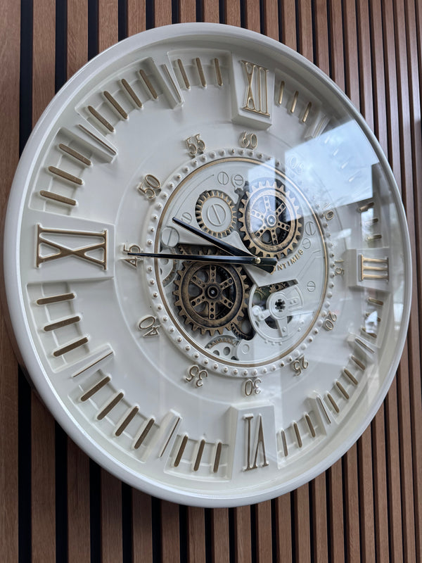 Berlin Moving Gears Decorative Wall Clock Oversize Extra Large 23 Inch/60 cm Ekru