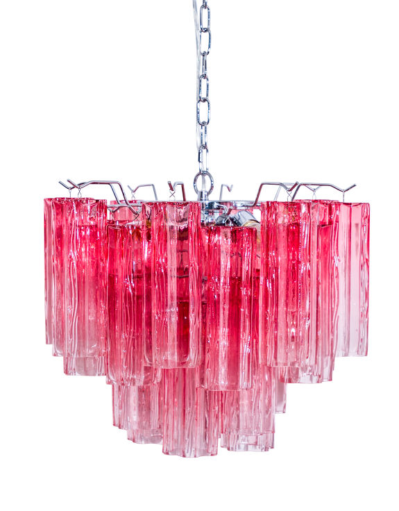 Chrome with Multi Pink Waved Cylinder Glass Chandelier