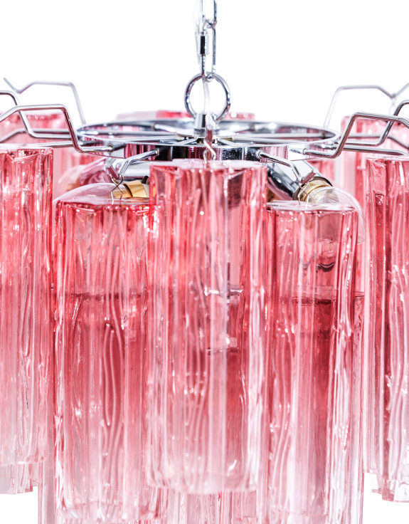 Chrome with Multi Pink Waved Cylinder Glass Chandelier