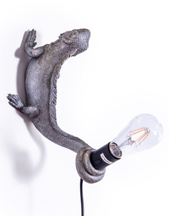 Antique Silver Iguana Wall / Table Lamp