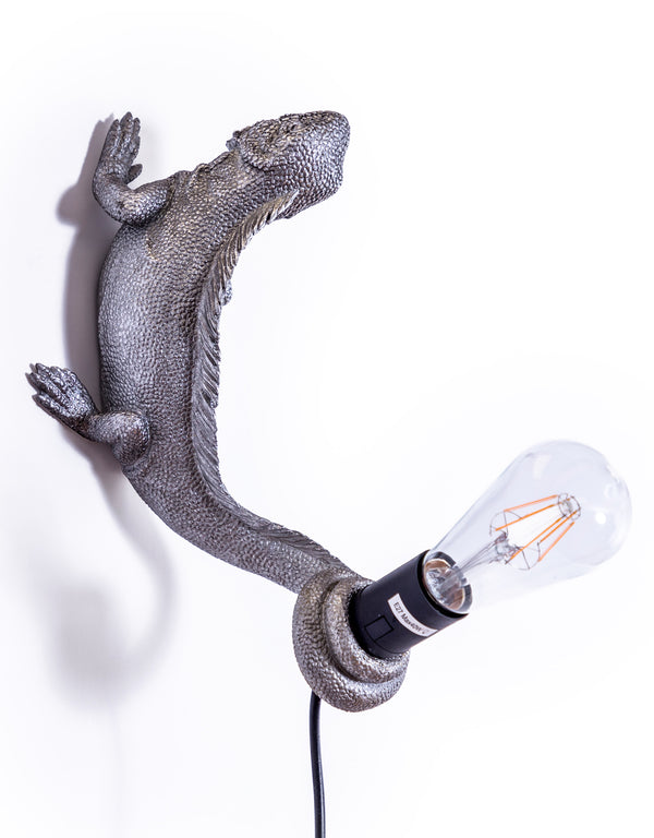 Antique Silver Iguana Wall / Table Lamp