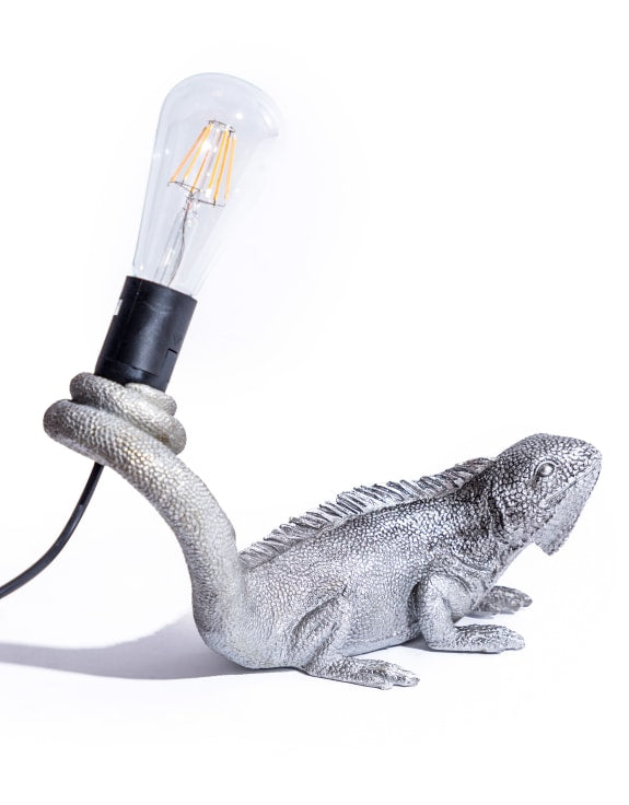 Antique Silver Iguana Wall / Table Lamp