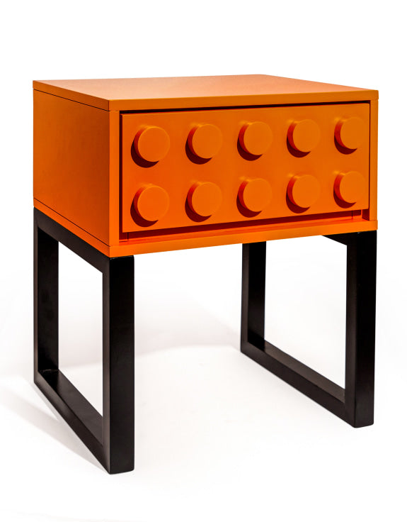 Orange "Ogel" Block Solid Wood Single Drawer Bedside Table