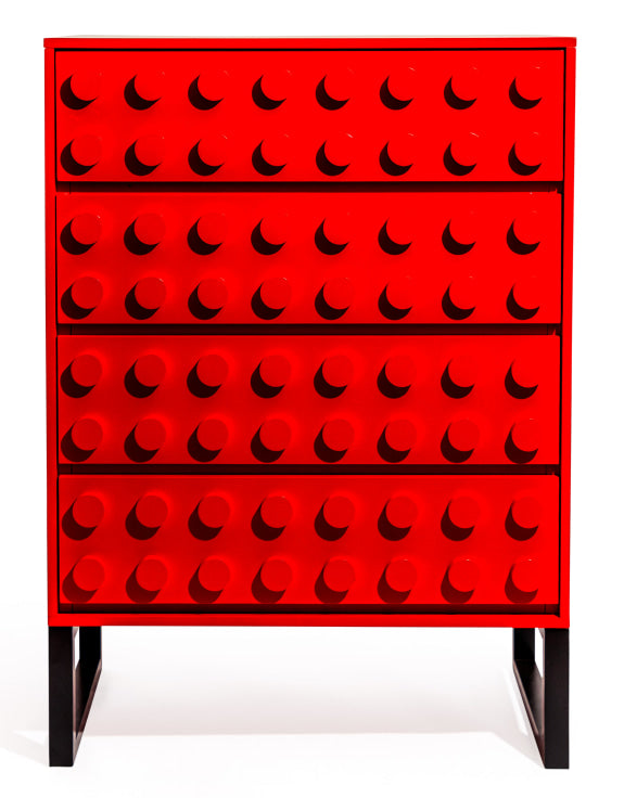 Red "Ogel" Block Solid Wood 4 Drawer Chest