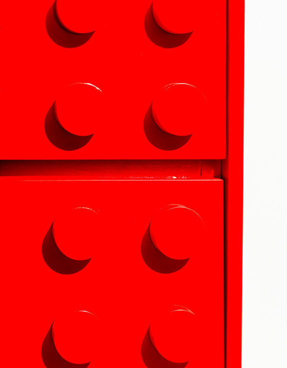 Red "Ogel" Block Solid Wood 4 Drawer Chest