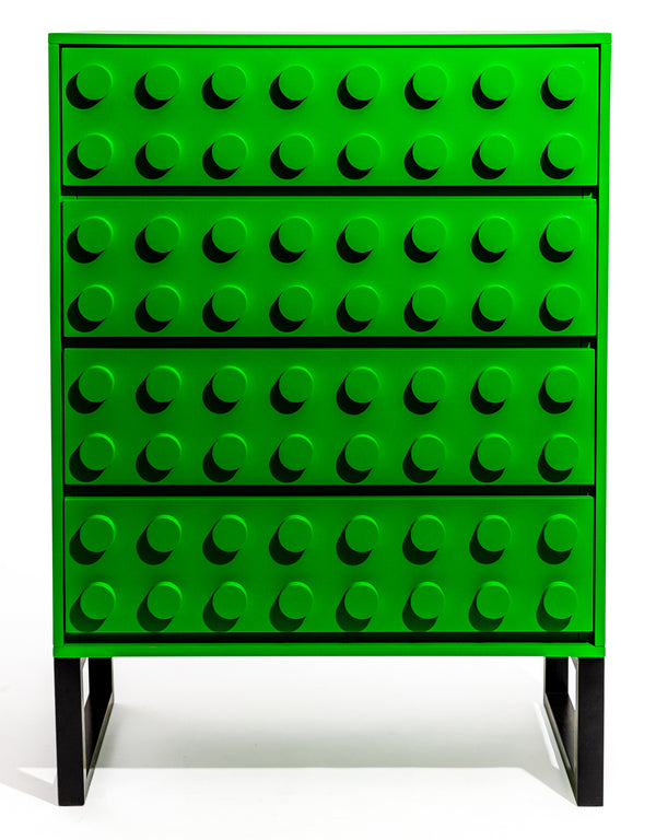 Green "Ogel" Block Solid Wood 4 Drawer Chest