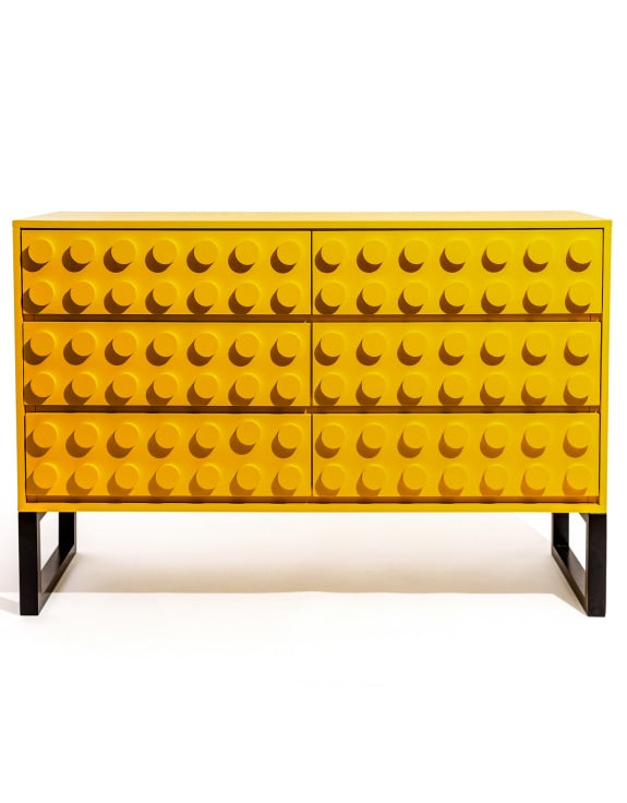 Yellow "Ogel" Block Solid Wood 6 Drawer Side Cabinet
