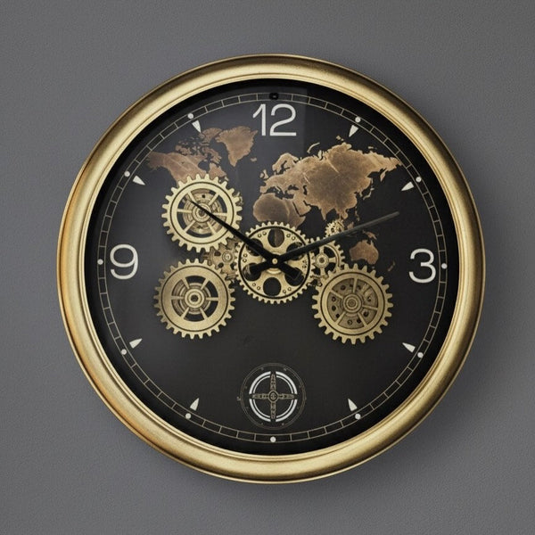 Exotic Map Moving Gears Decorative Wall Clock Oversize Extra Large 23 Inch/60 cm