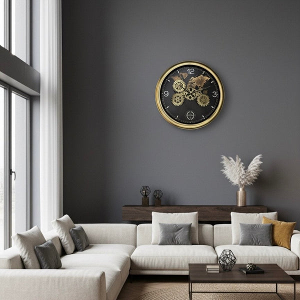 Exotic Map Moving Gears Decorative Wall Clock Oversize Extra Large 23 Inch/60 cm