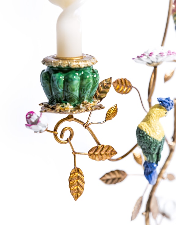 Antiqued Ornate Multi Branch Parrot Candle Holder