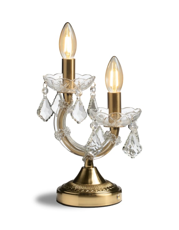 Ornate Brass Twin Branch Rechargeable Table Lamp