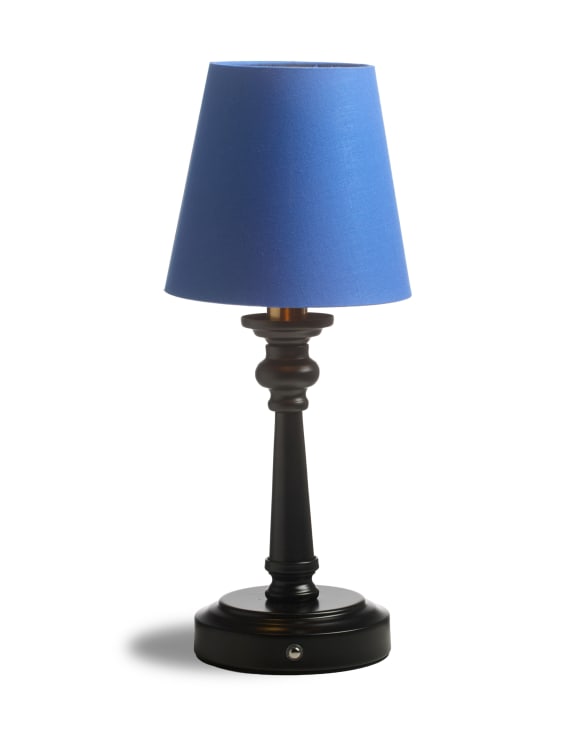 Matt Black & Brass Rechargeable Table Lamp w/ Royal Blue Shade