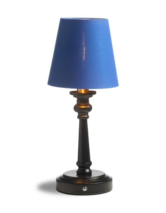 Matt Black & Brass Rechargeable Table Lamp w/ Royal Blue Shade
