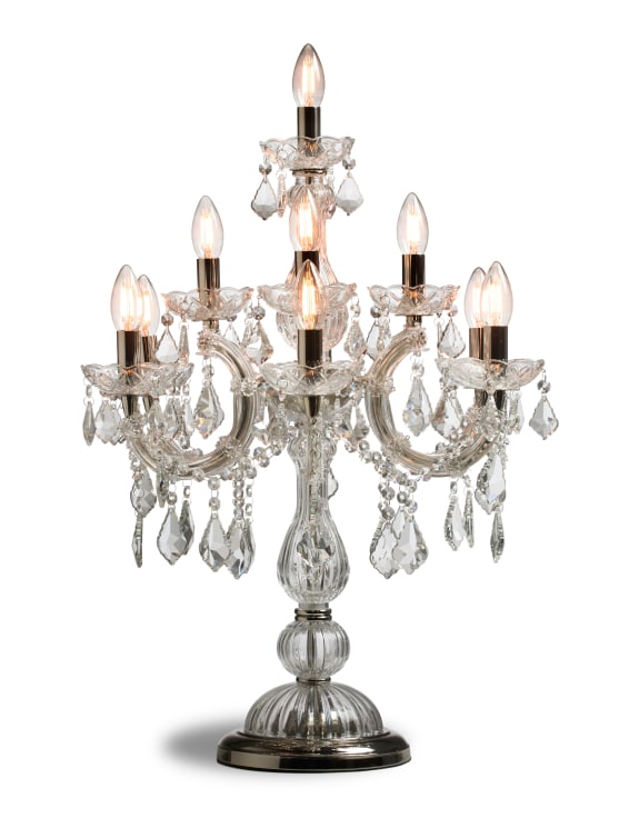 Antique Silver/Nickel Ornate Glass Girandole Table Lamp