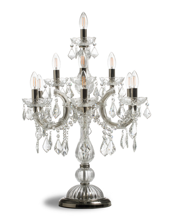 Antique Silver/Nickel Ornate Glass Girandole Table Lamp