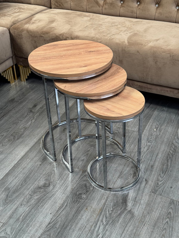 Elly Round Nest Of Tables Set - 3 Pieces Nesting Table Wood Top
