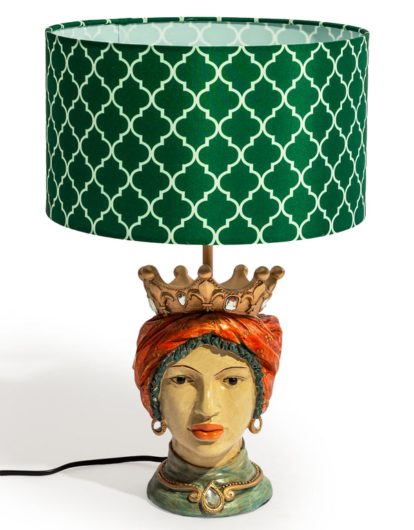 Sicilian Queen Moor Head Table Lamp w/ Green Pattern Shade
