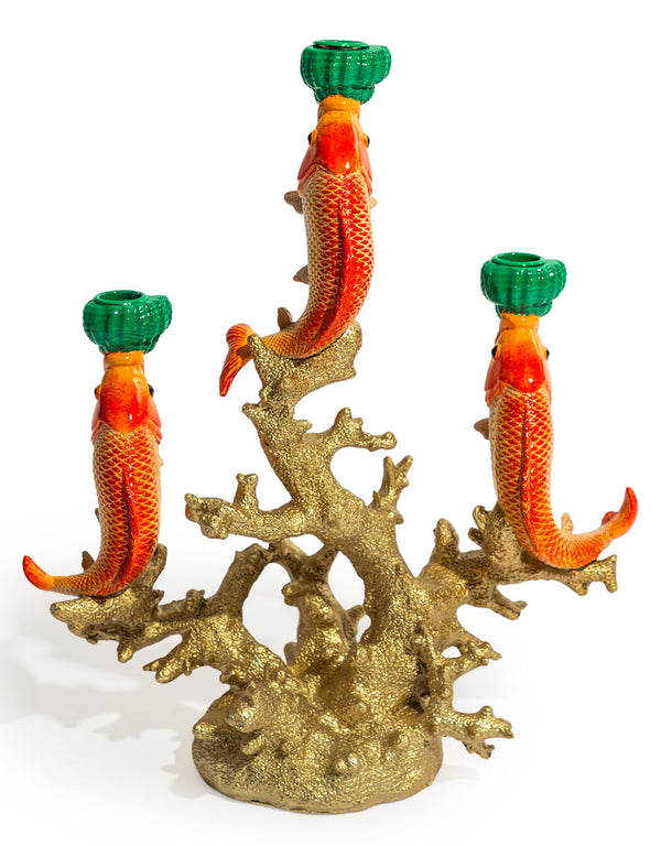 Large 3 Fish on Coral Candle Holder