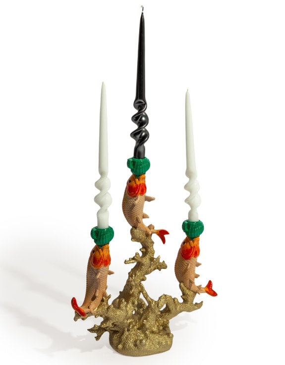 Large 3 Fish on Coral Candle Holder