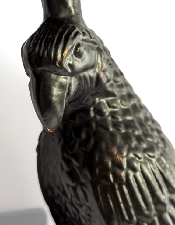 Pair of Large Distressed Black Metal Parrot Wall Sconces