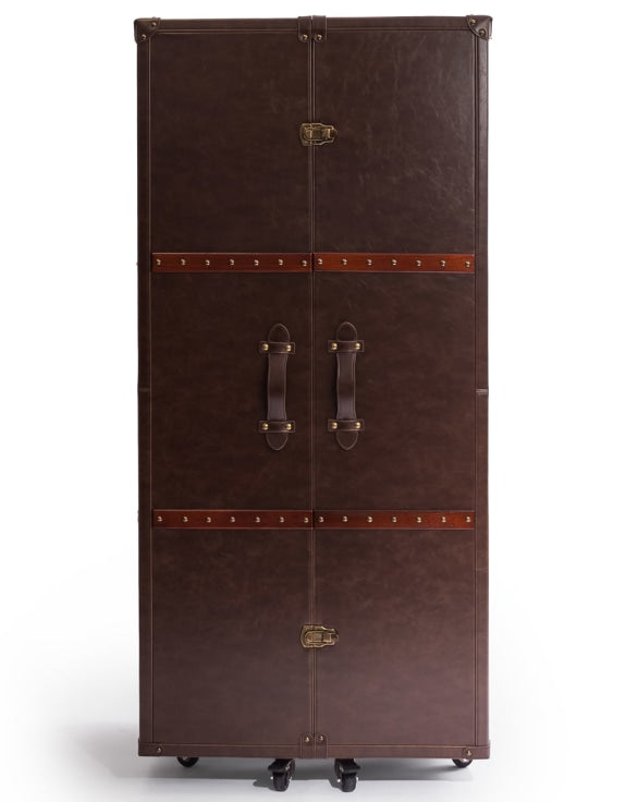 Soho Steamer Extra Large Brown Leather Two-Door Wine / Bar Cabinet