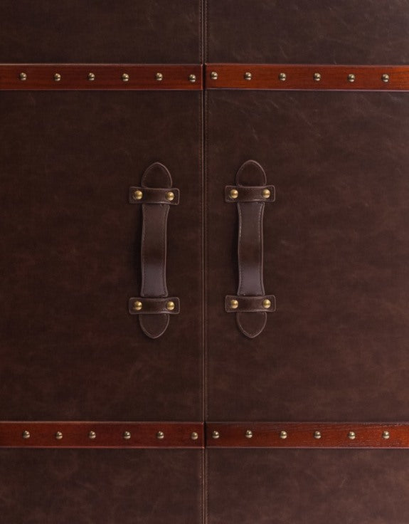 Soho Steamer Extra Large Brown Leather Two-Door Wine / Bar Cabinet