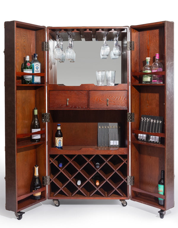 Soho Steamer Extra Large Brown Leather Two-Door Wine / Bar Cabinet
