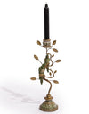 Antiqued Ornate Branch Green/Gold Parrot Candle Holder